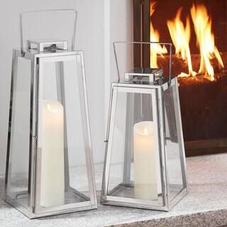 Home Decorators Collection Silver Metal Candle Hanging or Tabletop Lantern (Set of 2) | The Home Depot