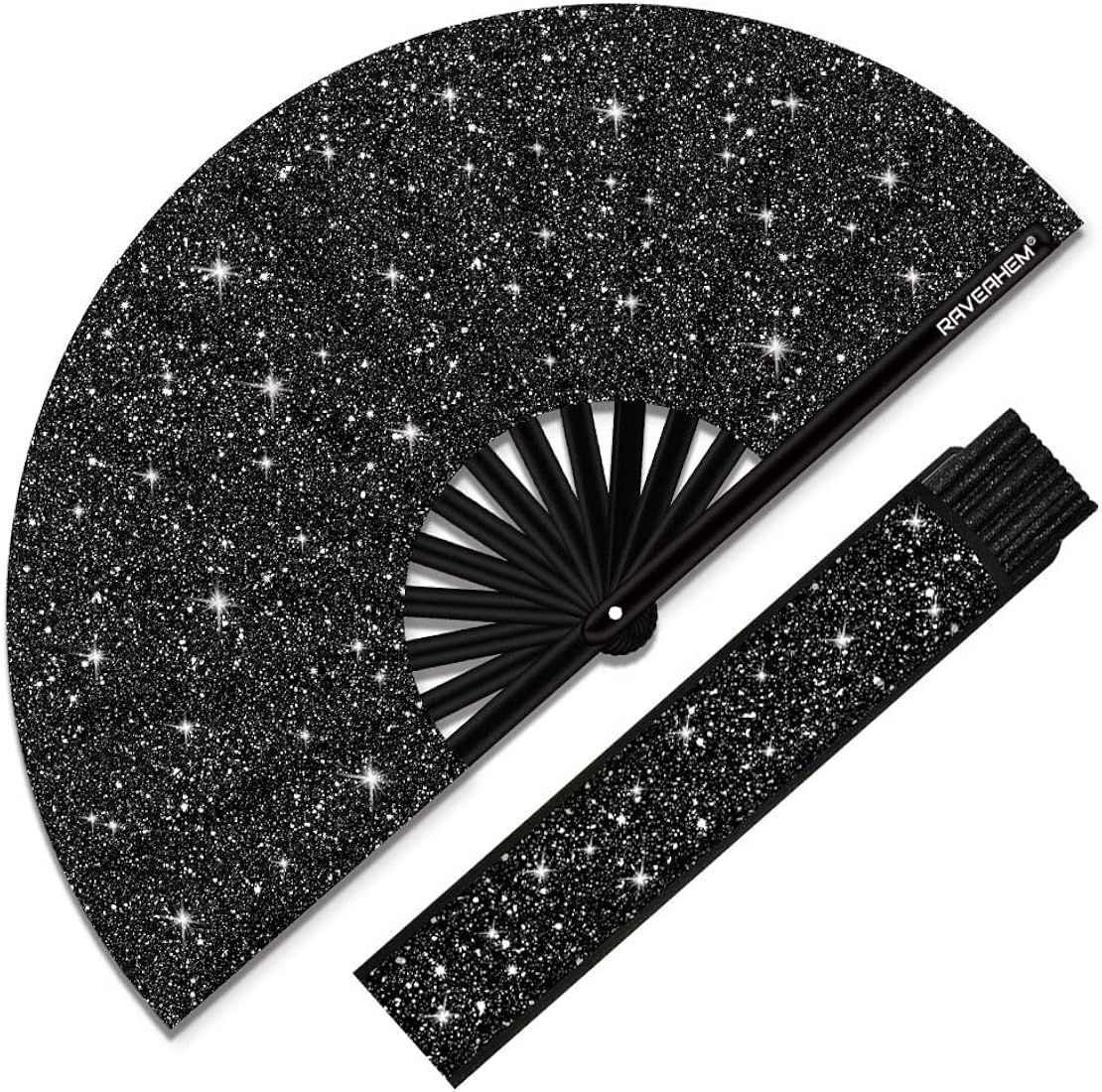 Raveahem Glitter Large Rave Folding Clack Hand Fan with holster for men/women Handheld Fan for ED... | Amazon (US)