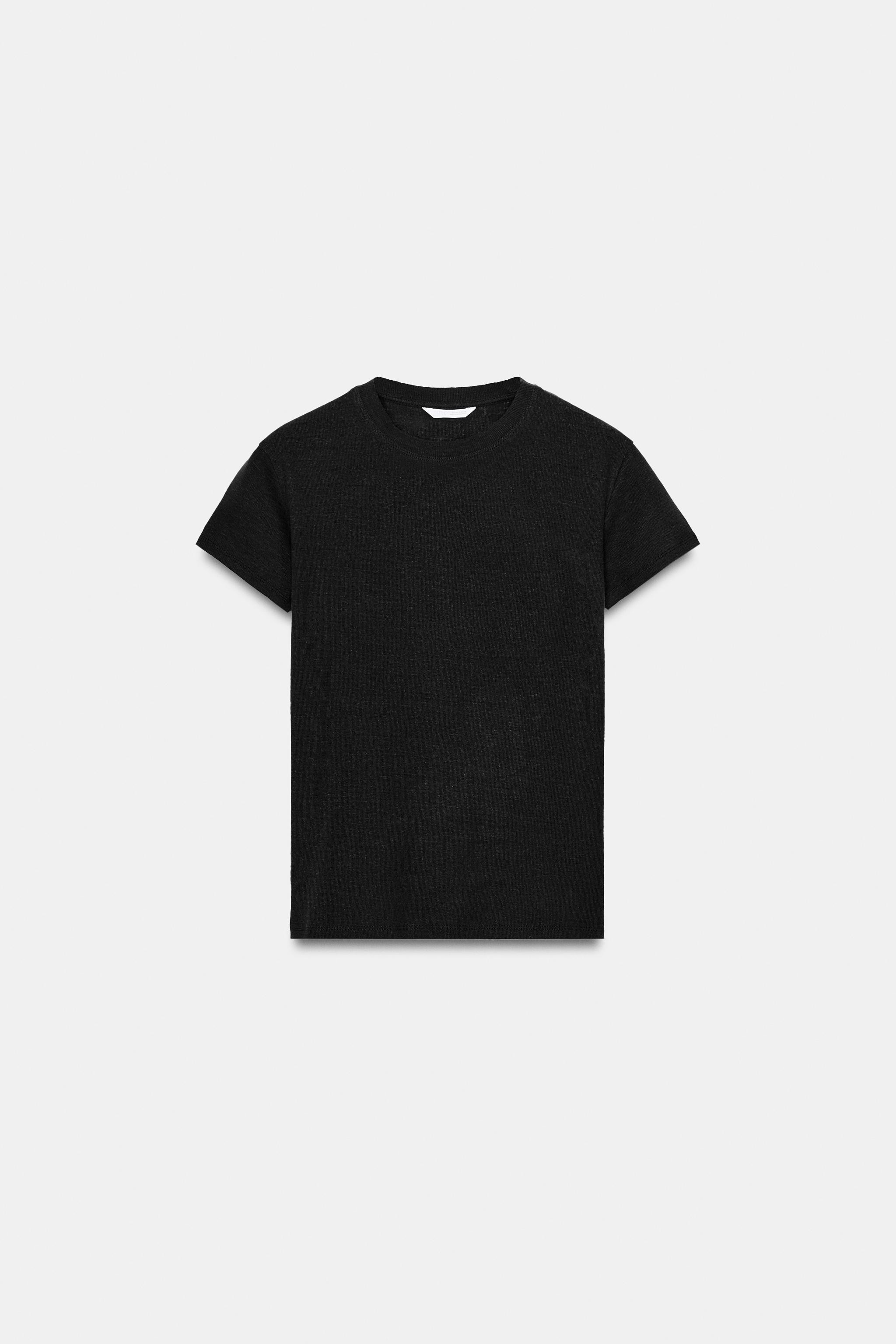 SHORT SLEEVE LINEN BLEND T-SHIRT | Zara Canada