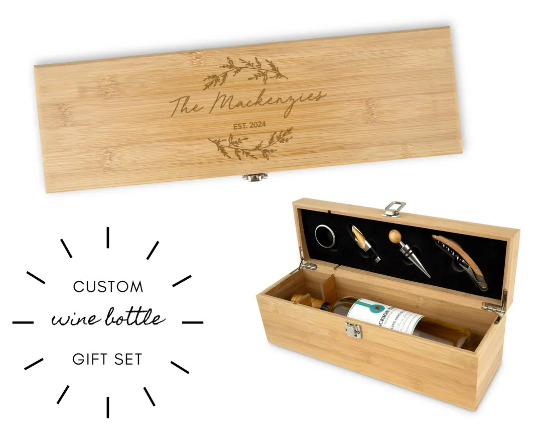 Engraved Wine Gift Set - Unique Wedding Gift - Gift for the Couple - Love Wreath Wine Box and Too... | Etsy (US)