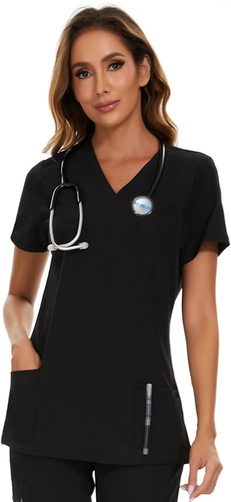COZYFIT Scrub Tops for Woman - Soft Stretch, V-Neck Top Scrubs with 3 Pockets, Easy Care for Wome... | Amazon (US)
