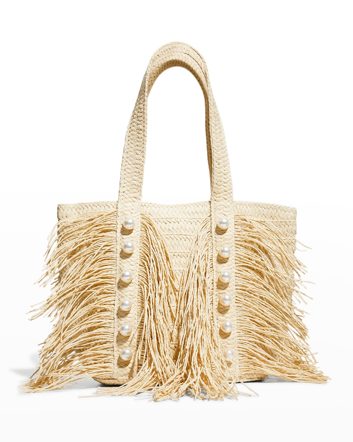 Jojo Mini Pearly Fringe Straw Tote Bag | Neiman Marcus