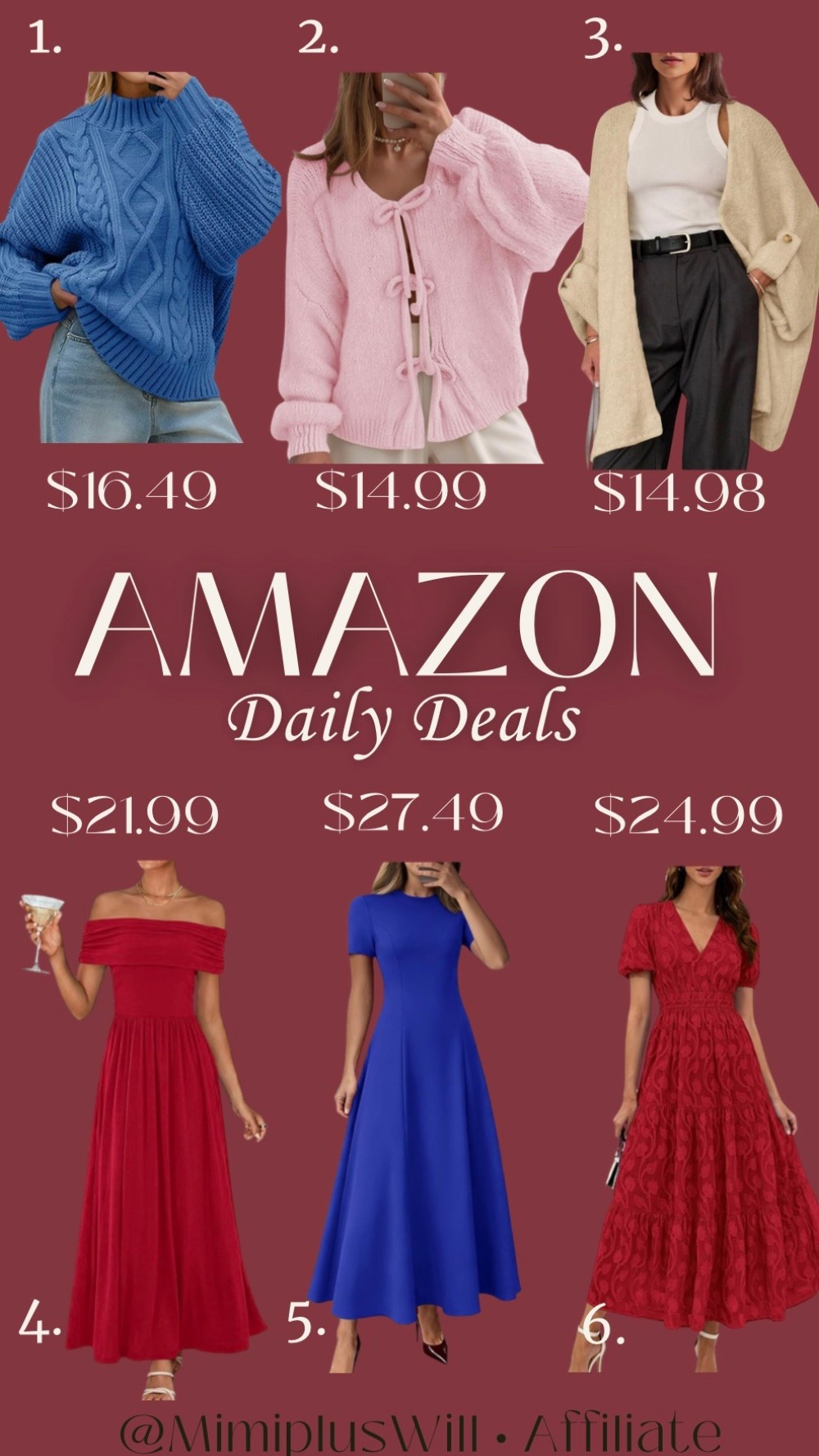 Amazon daily deals! Use the codes listed below for a limited time

1. ZHTYOZQB
2. RTY75CG7
3. UJFZJR8I
4. RI4DB6L5
5. 3ZYJXCHL
6. BFSQ5AS9

Amazon | Amazon deal | dress | wedding guest dress | sweaters 
Follow @mimipluswill for more!

#LTKSaleAlert #LTKPetite #LTKSeasonal
