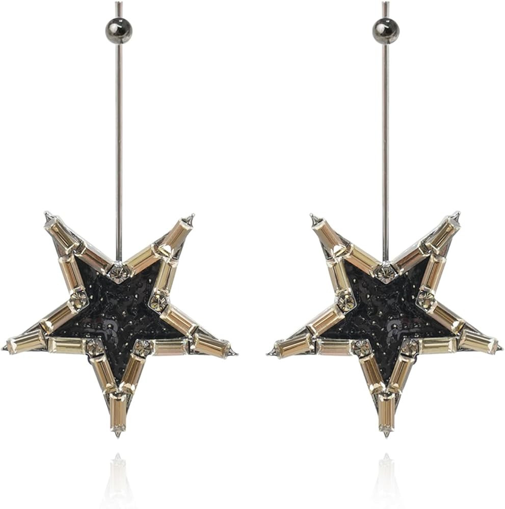 CW womens Black large Star dangle Earrings,Zircon Punk Halloween earrings for Cool womens. | Amazon (US)