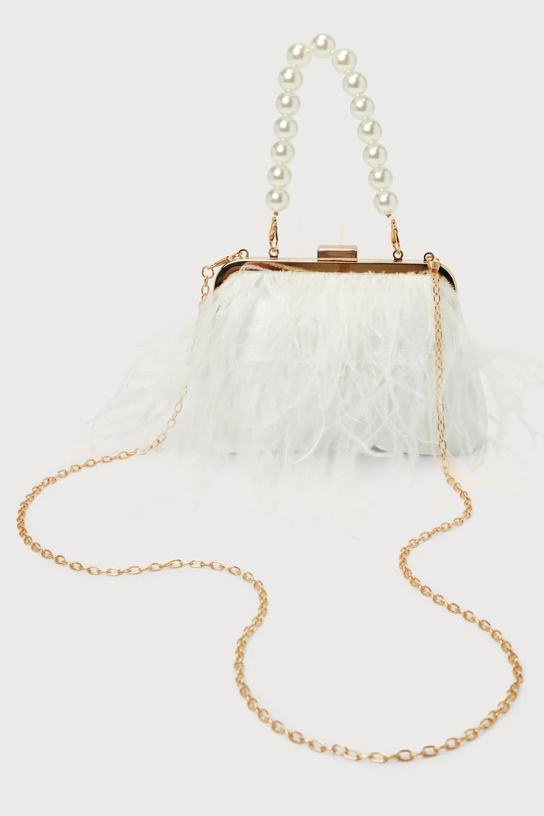 Loveliest Addition Ivory Satin Feather Clutch | Lulus (US)