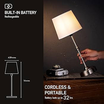 O’Bright Seraph - Cordless LED Table Lamp with Dimmer, Built-in Rechargeable Battery, 3-Level B... | Amazon (US)