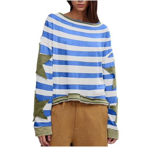 Deals of The Day Clearance Women Oversized Graphic Sweatshirt Long Sleeve Drop Shoulder Crewneck Vintage Pullover Vintage Clothes,Star Shirt,Star Sweater | Amazon (US)