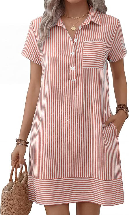 ANRABESS Womens Summer Shirt Dresses Casual Short Sleeve Button Tshirt Shift Short Polo Dress 202... | Amazon (US)