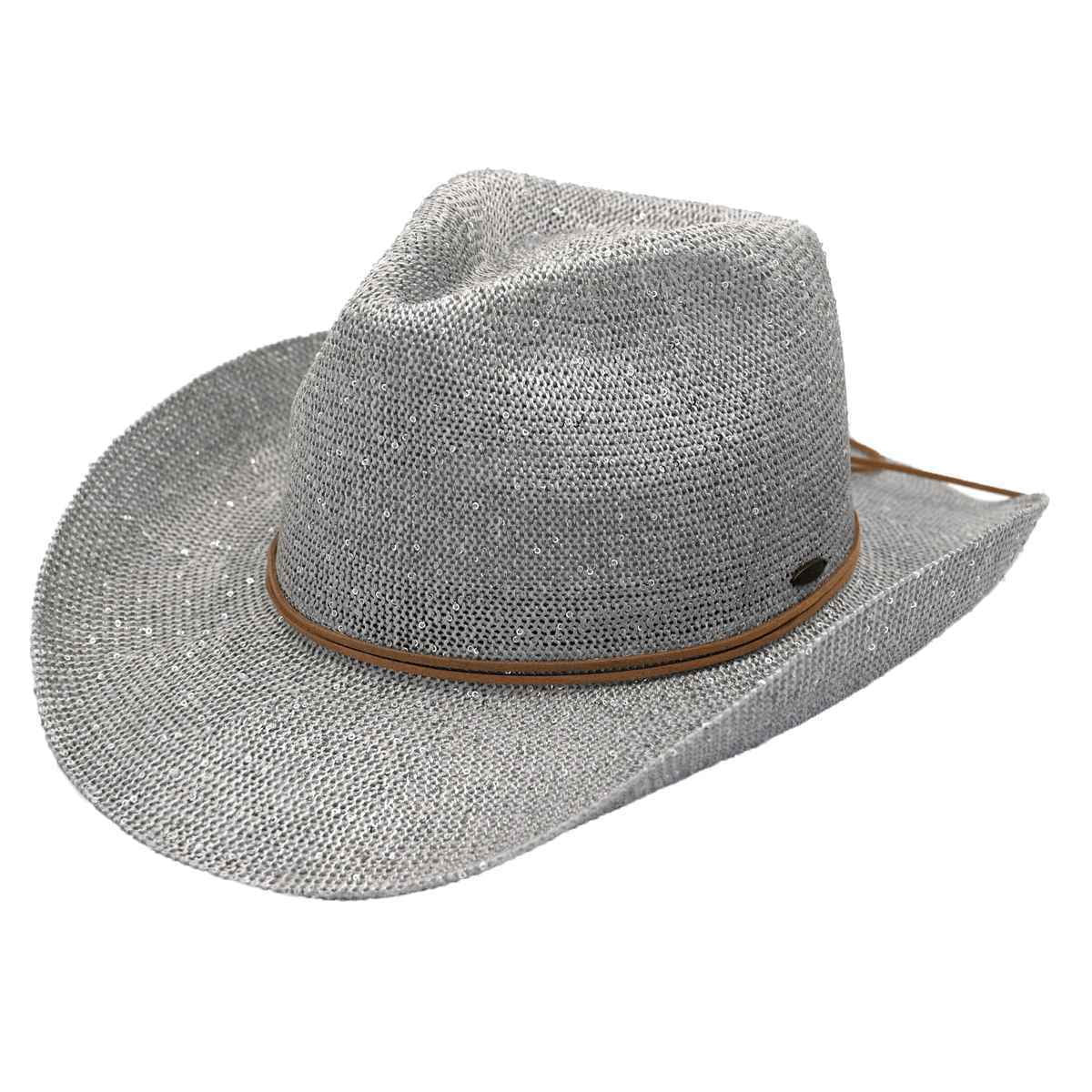 C.C Sparkly Sequin Cowboy Hat with Suede String Trim, Silver | Walmart (US)