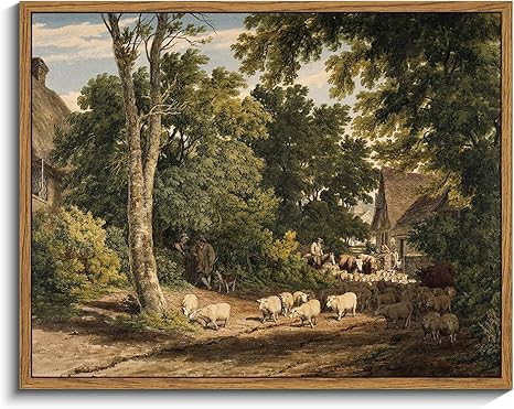 InSimSea Framed Canvas Wall Art Vintage Decor, Room Decor Classical Countryside Landscape Waterco... | Amazon (US)