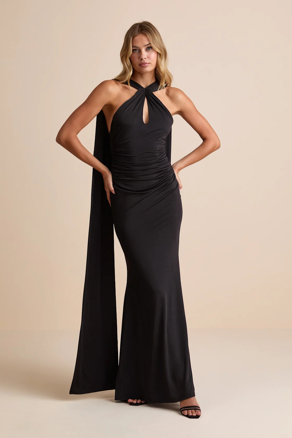 Noretta Black Jersey Knit Keyhole Cutout Sash Maxi Dress | Lulus
