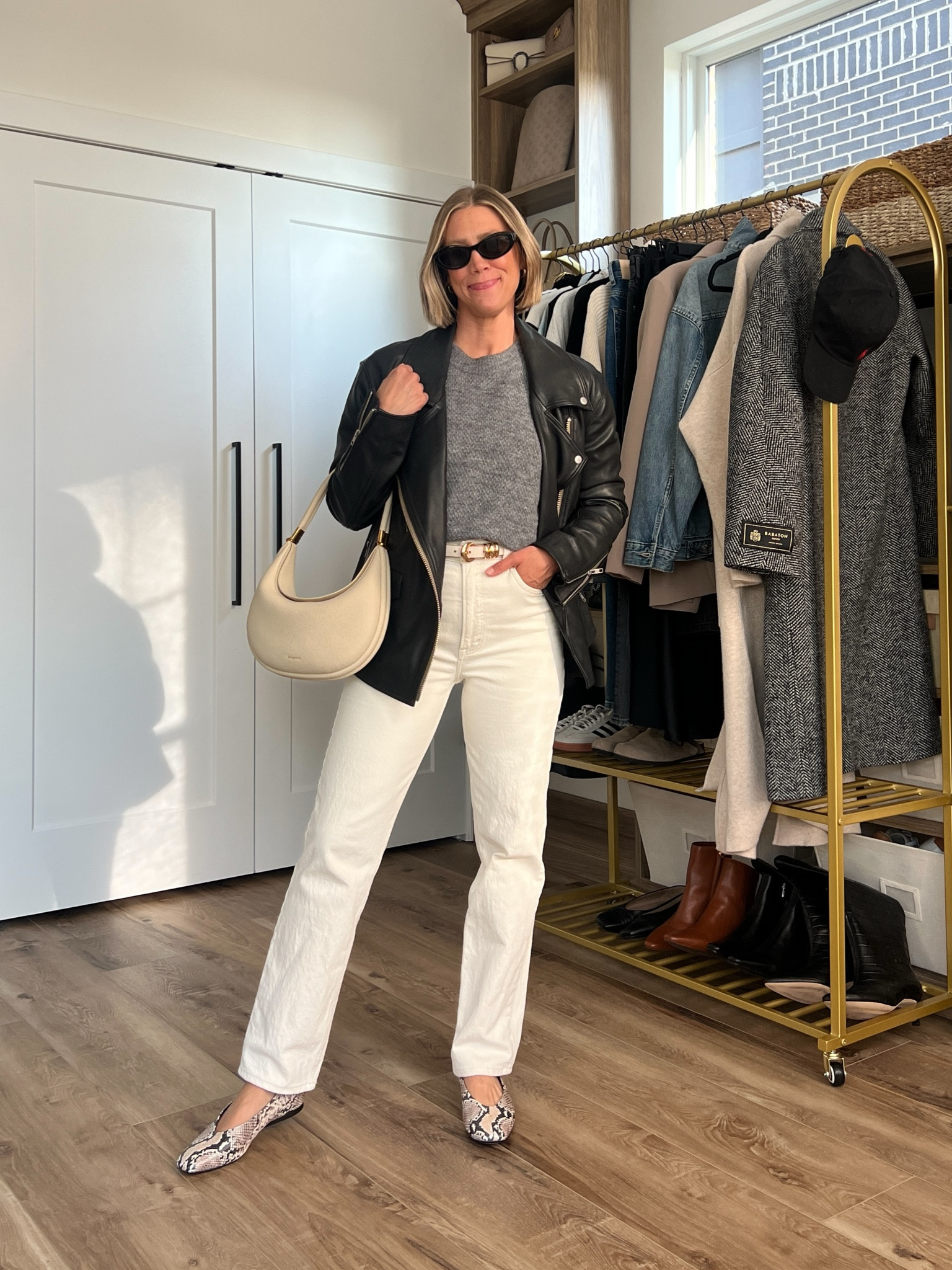 Wearing 26/regular jeans, large gray sweater, small belt, small leather jacket, flats tts 

#LTKFindsUnder100 #LTKFindsUnder50 #LTKStyleTip