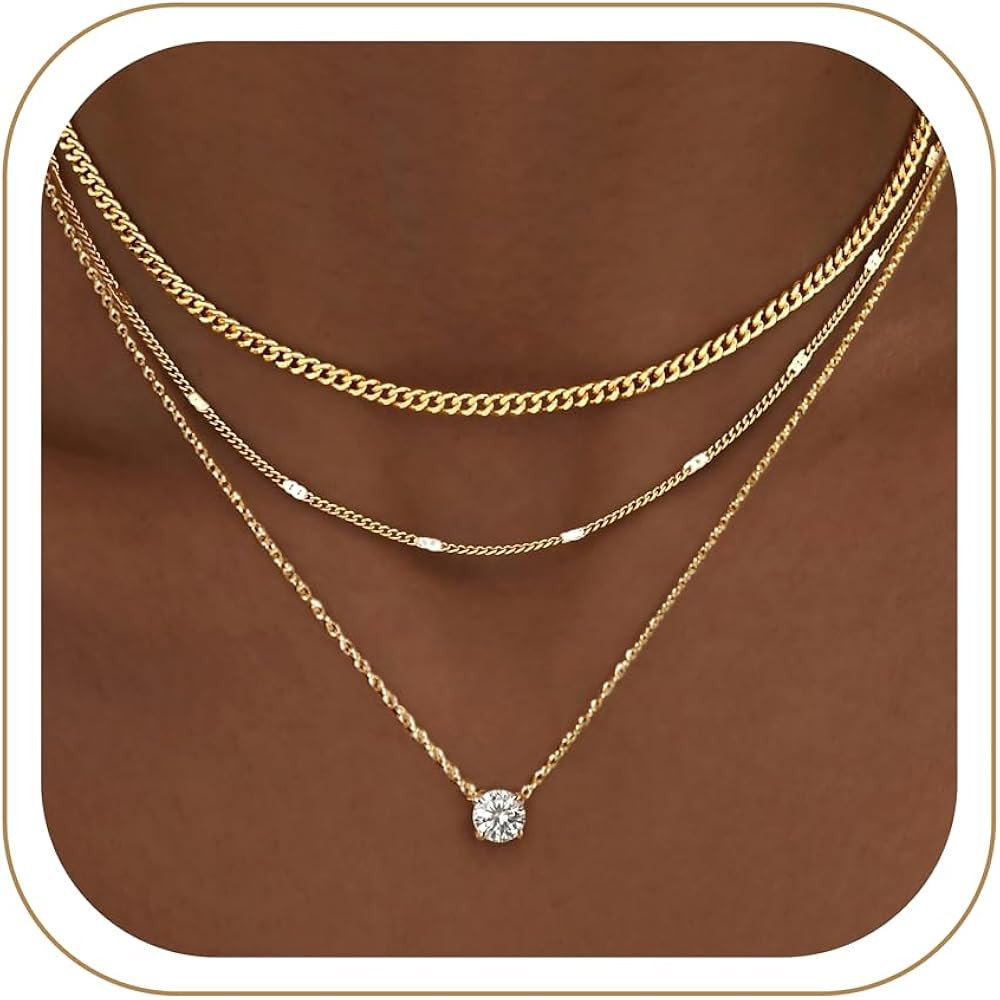 WomenGifts Layered Gold Necklaces for Women, 14K Gold Sterling Silver Plated Dainty Pendant Neckl... | Amazon (US)