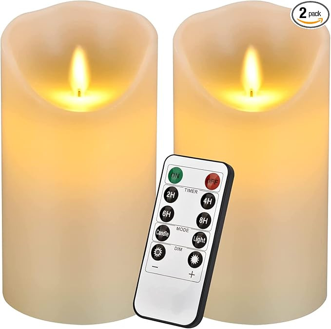 Flameless Candles 6" Set of 2 Ivory Dripless Real Wax Pillars Include Realistic Dancing LED Flame... | Amazon (US)