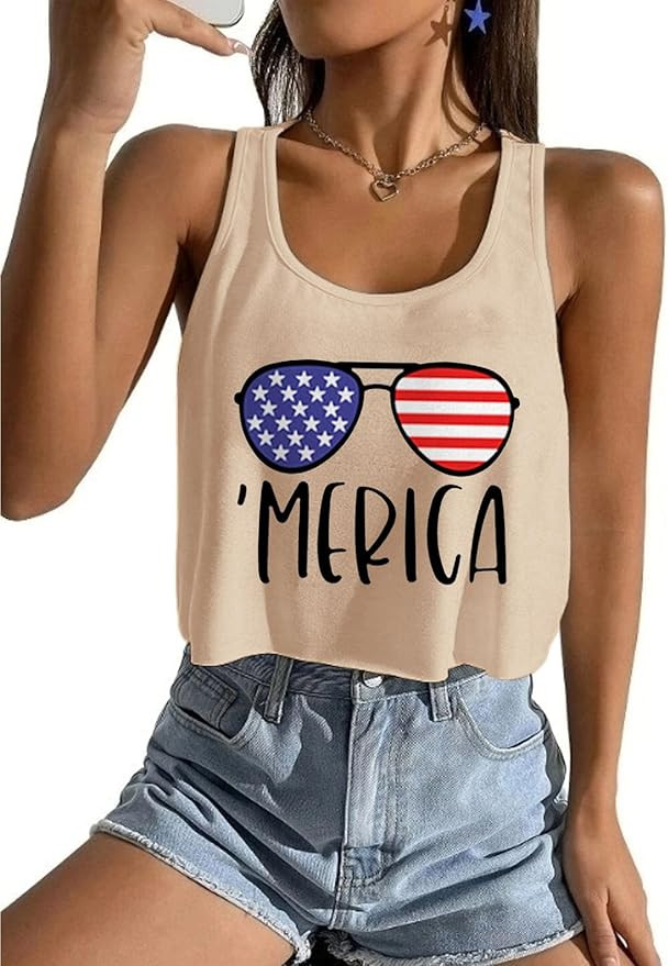 Women's Red White and Blue Shirts Patriotic Tops American Flag Graphic Crop Tops for Teen Girls | Amazon (US)