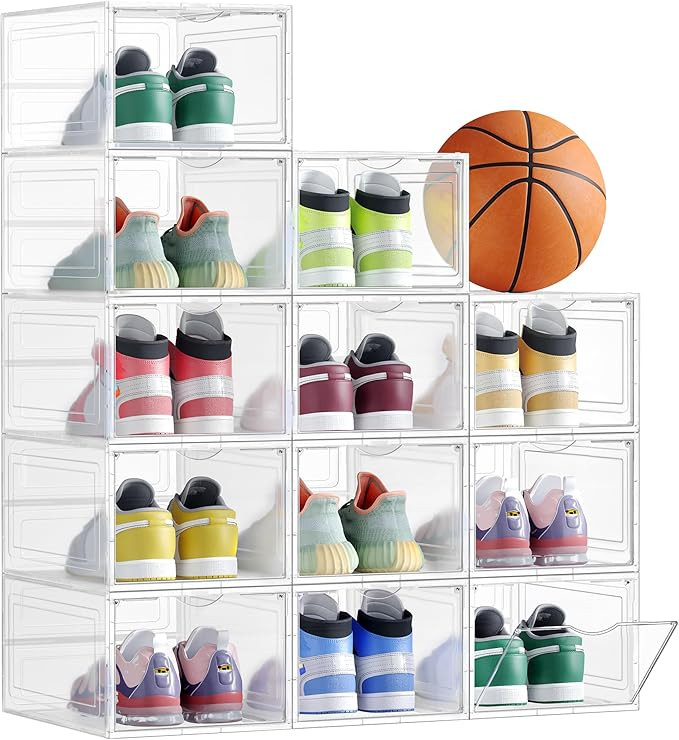 SONGMICS Shoe Boxes, Set of 12, Clear Plastic Shoe Storage, Stackable Sneaker Box, Drop Front Doo... | Amazon (US)