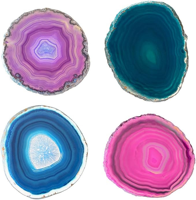 Natural Sliced Agate Coasters Set with Free Rubber Bumper - CXD-GEM Mixed 4 Color Large Stone Dri... | Amazon (US)