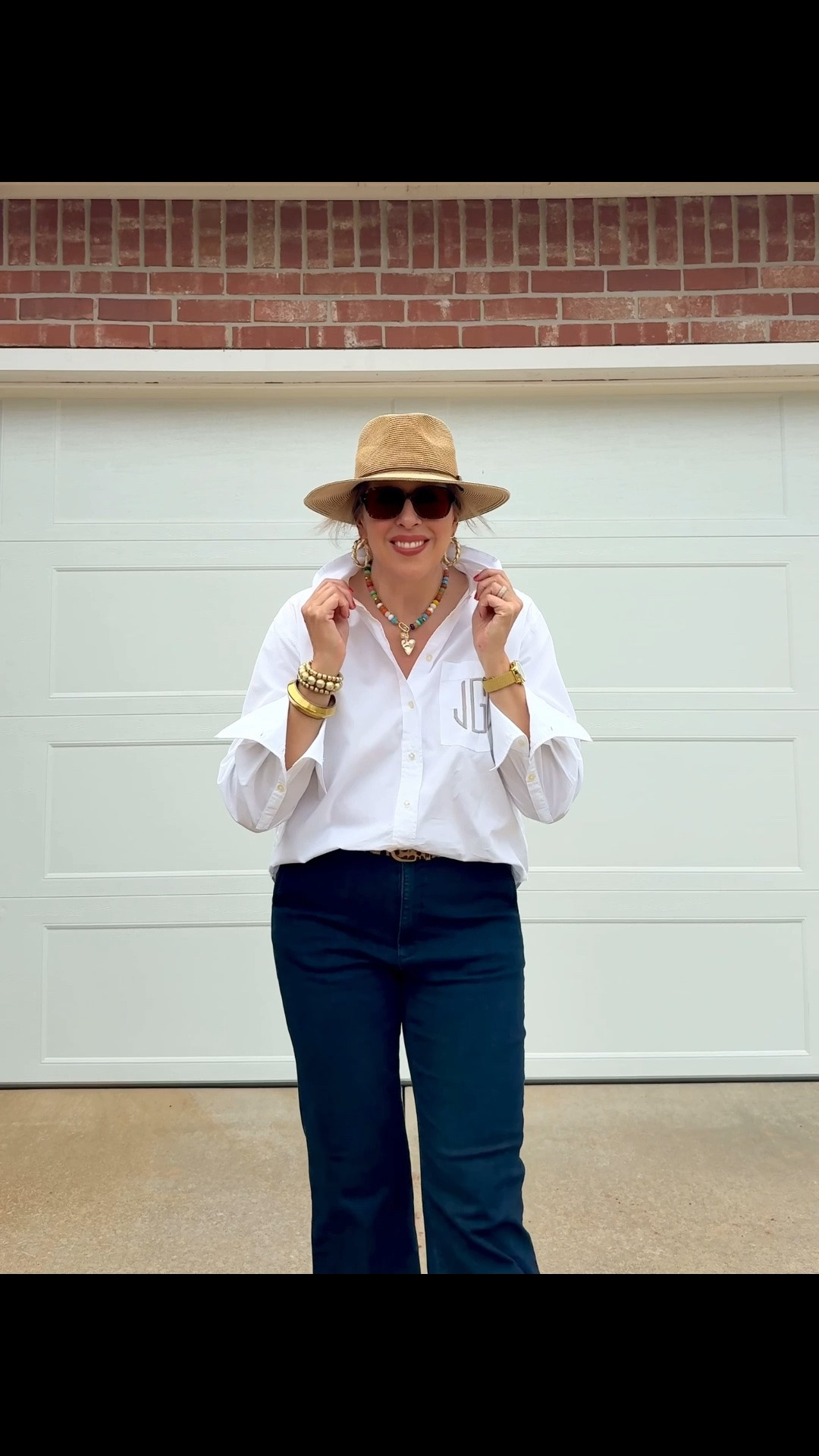 Perfect fabric white button up- wide cuff sleeves long enough for my long arms and collar that stays popped! Sz. L but M would have been a more tailored fit.  Added a monogram to the pocket!

#LTKWorkwear #LTKOver40 #LTKootd