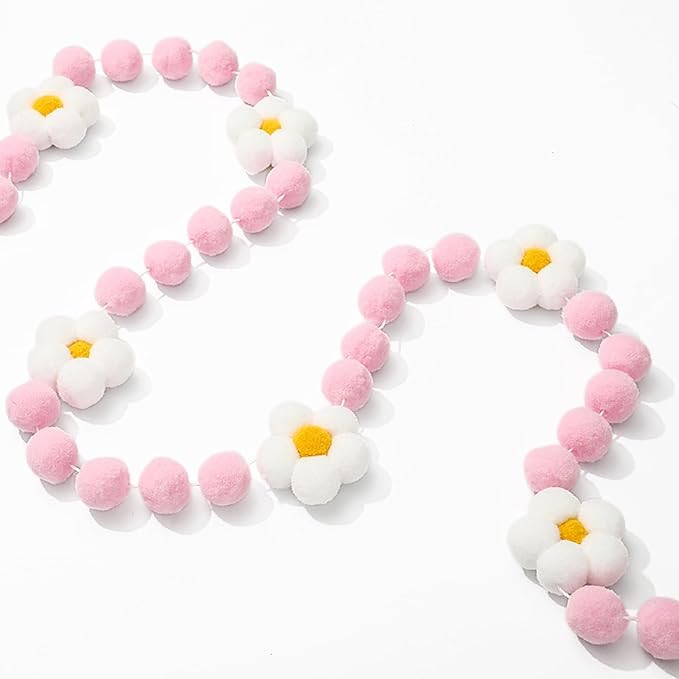 JarThenaAMCS Daisy Felt Garland 3D Cute White Spring Flower Hanging Banner Light Pink Pom Ball Ba... | Amazon (US)