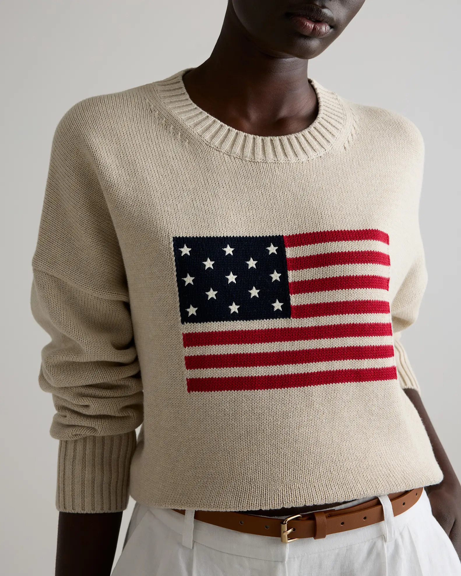 Women's 100% Organic Cotton Flag Sweater in Speckled Beige Flag | Quince