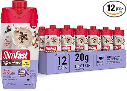SlimFast Protein Shake with Caffeine, Caramel Macchiato- 20g Protein, Meal Replacement Shakes, Hi... | Amazon (US)