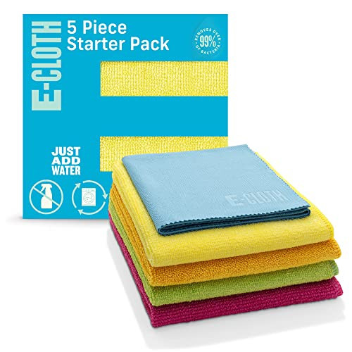 E-Cloth Starter Pack, Premium Microfiber Cleaning Cloths, Great Household Cleaning Tools for Bathroom, Kitchen, and Cars, Washable and Reusable, 300 Wash Guarante, Assorted Colors, 5 Piece Set | Amazon (US)