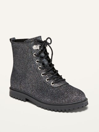 Gray Glitter Lace-Up Combat Boots for Girls | Old Navy (US)