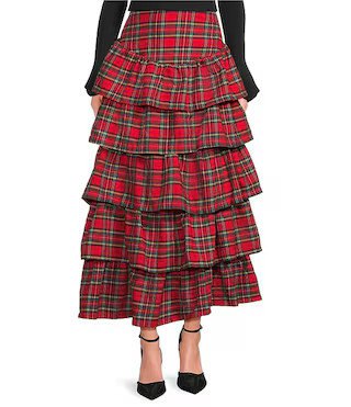 Plaid Print High Waist Ruffle Tiered Pull-On Maxi Skirt | Dillard's