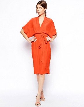 ASOS Pencil Dress With Kimono Wrap - Orange | ASOS US