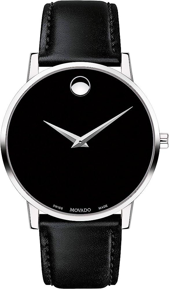 Movado Men's Museum Stainless Steel Watch with Concave Dot Museum Dial, Silver/Black Strap (60726... | Amazon (US)