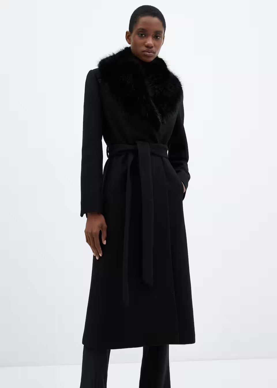 Detachable wool coat with fur-effect collar -  Women | Mango USA | MANGO (US)