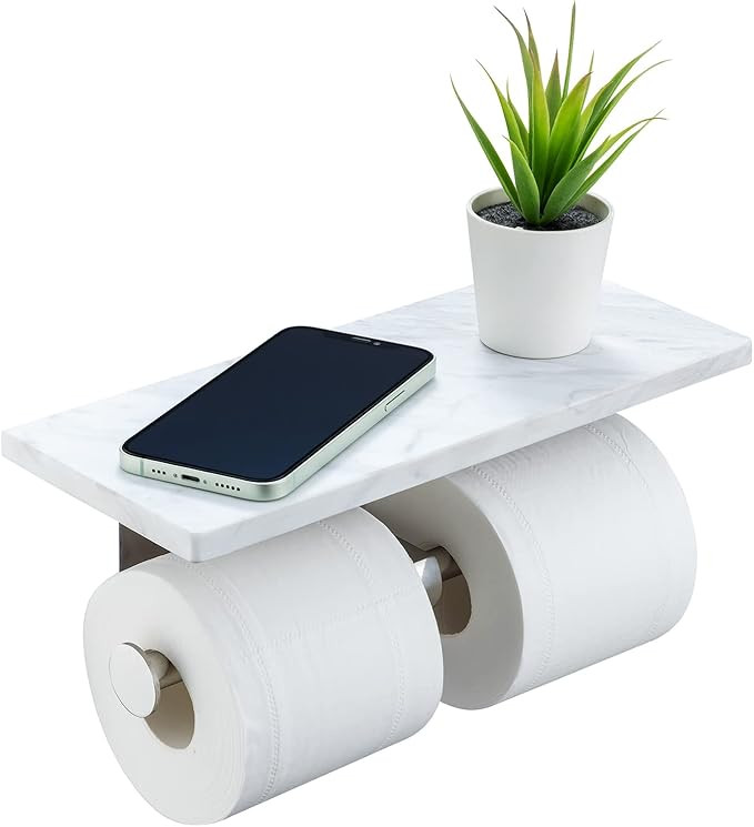 Toilet Paper Holder with Natural Marble Shelf for Bathroom Washroom,Wall Mounted Tissue Holder Su... | Amazon (US)