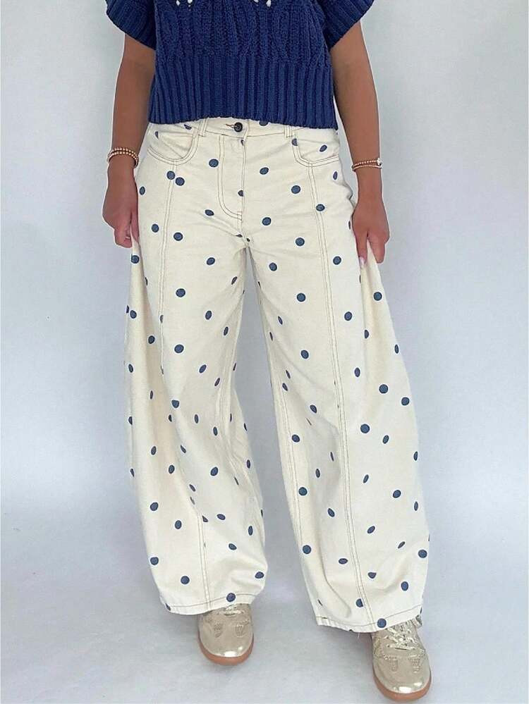 Polka Dot Jeans Women Y2K Print High Waisted Wide Leg Denim Pants Vintage Stretchy Boyfriend Jeans 90s Streetwear | SHEIN