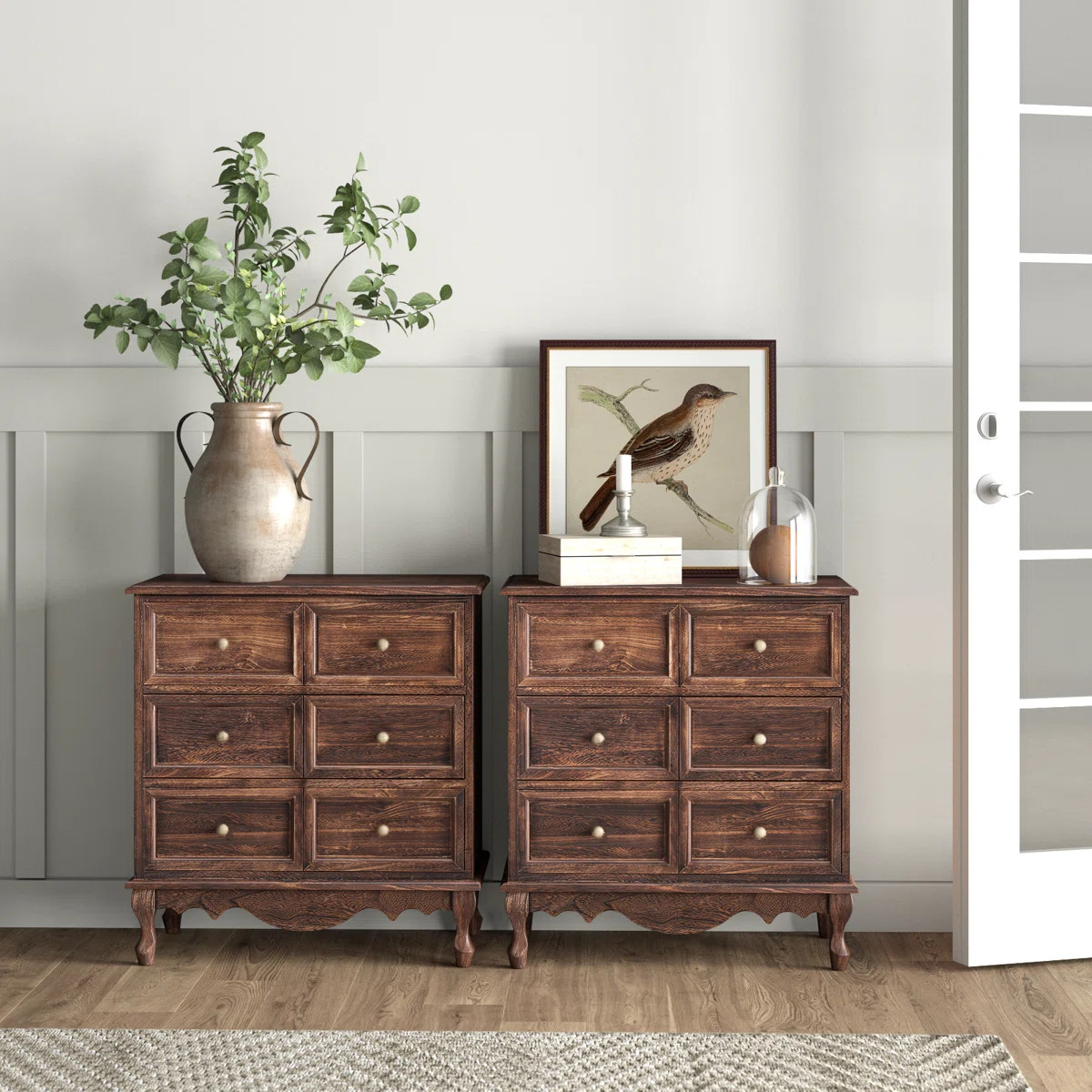 Arshaun Traditional 28''W 3-Door Solid Wood Accent Chest with Charging Station (Set of 2) | Wayfair North America