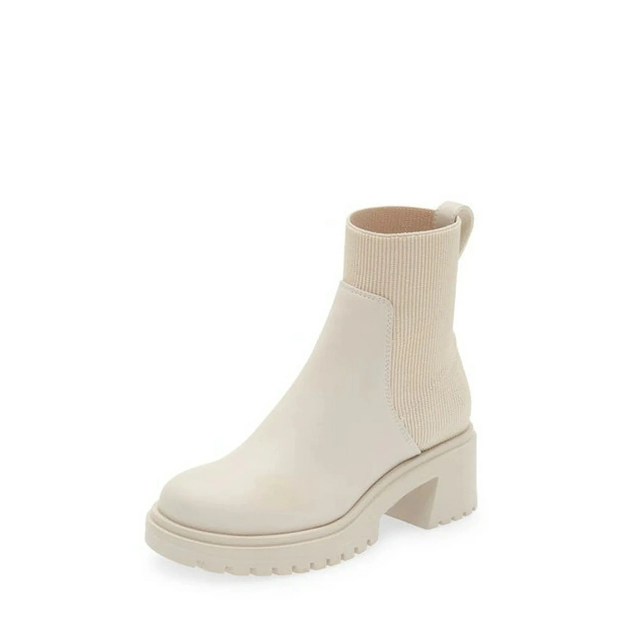 Steve Madden Holley Bone Chunky Block Heel Rounded Toe Pull On Ankle Boots (Bone, 8.5) | Walmart (US)