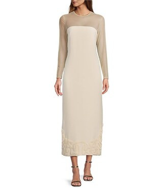 Antonio Melani x Elizabeth Damrich Babe Mesh Long Sleeve Crepe Soutache Full Length Dress | Dilla... | Dillard's