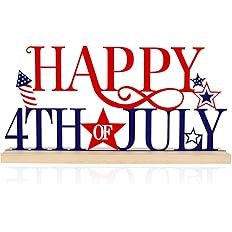 Metal Happy 4th of July Sign, Red Blue and White Decorations for Home, Office, Shelf, Mantel, Ind... | Amazon (US)