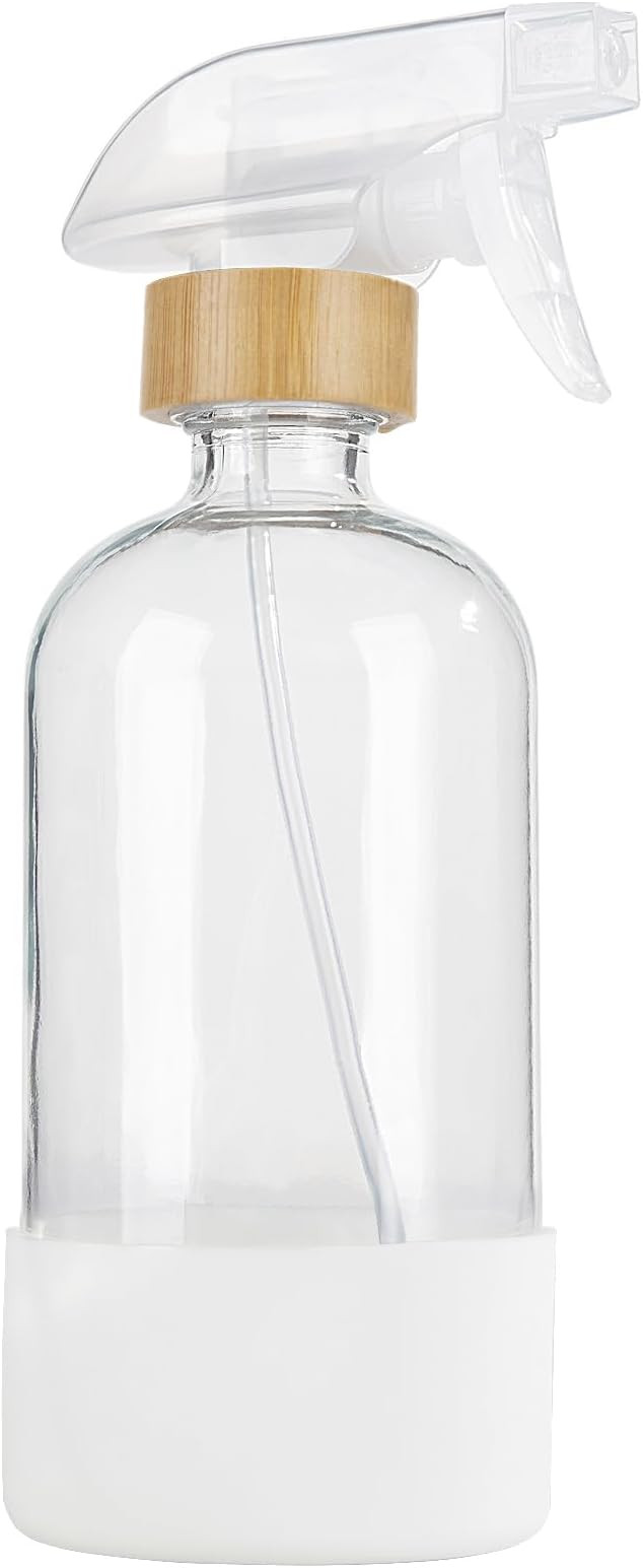 HOMBYS Empty Bamboo Glass Spray Bottles with Silicone Sleeve Protection - Refillable 17 oz Clear ... | Amazon (US)