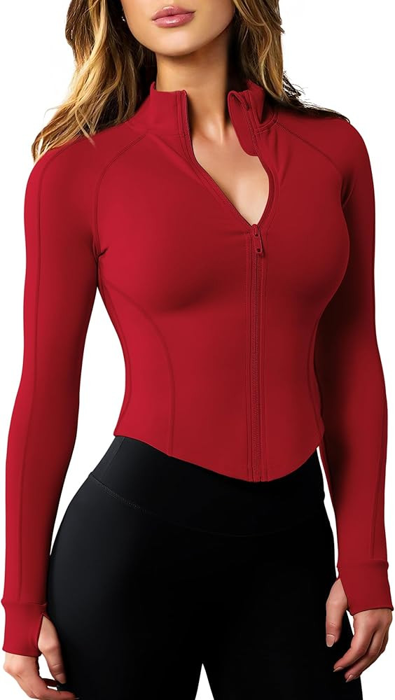 AVGO Women's Workout Jacket Lightweight Zip Up Cropped Yoga Jackets Slim Fit Athletic Tops with T... | Amazon (US)