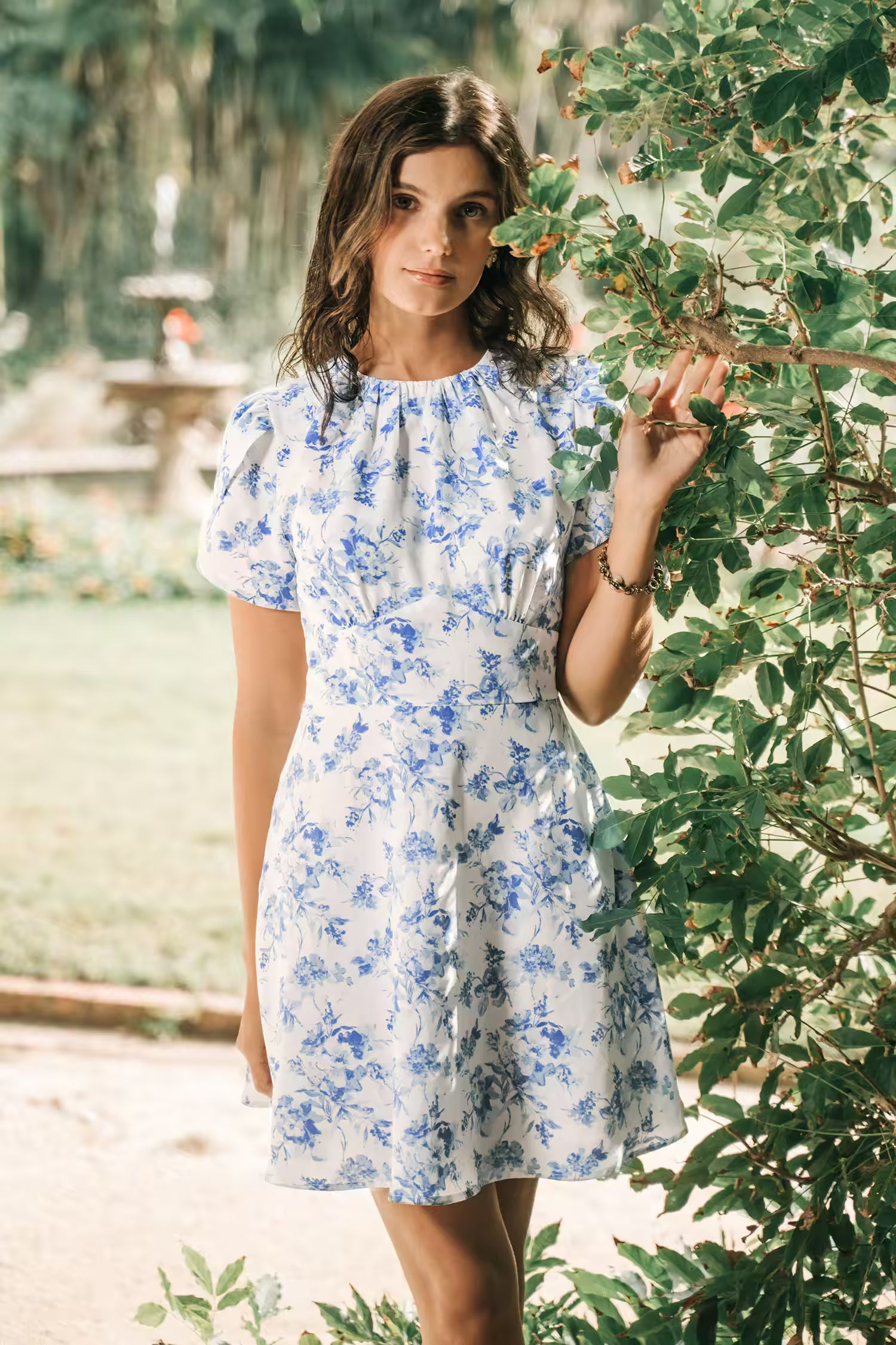 Blue & White Floral Short Sleeve Mini Dress | Cupshe US