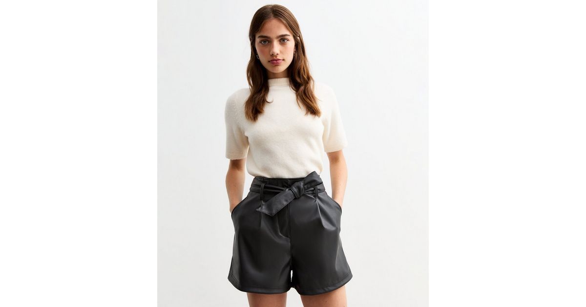 Black Tie Waist Faux Leather Shorts
						
						Add to Saved Items
						Remove from Saved Items | New Look (UK)