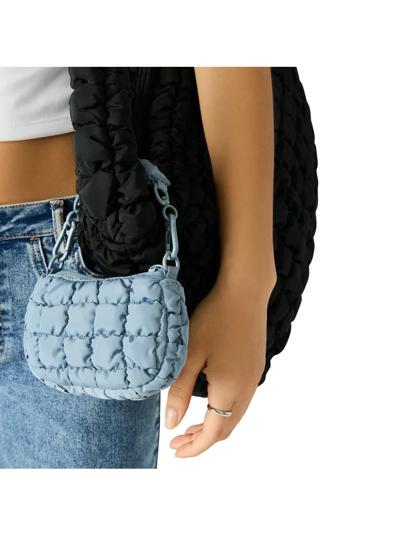 No Boundaries Women's Oversized Quilted Hobo Bag, Black | Walmart (US)