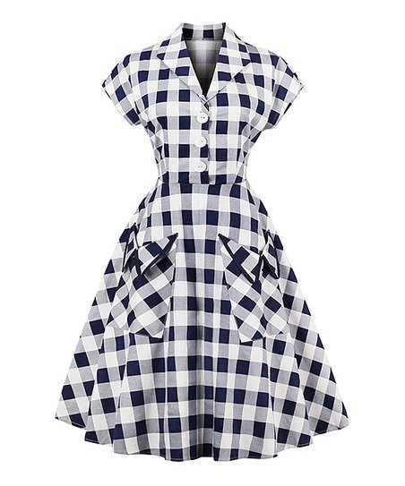Navy & White Gingham Shirt Dress - Women | Zulily