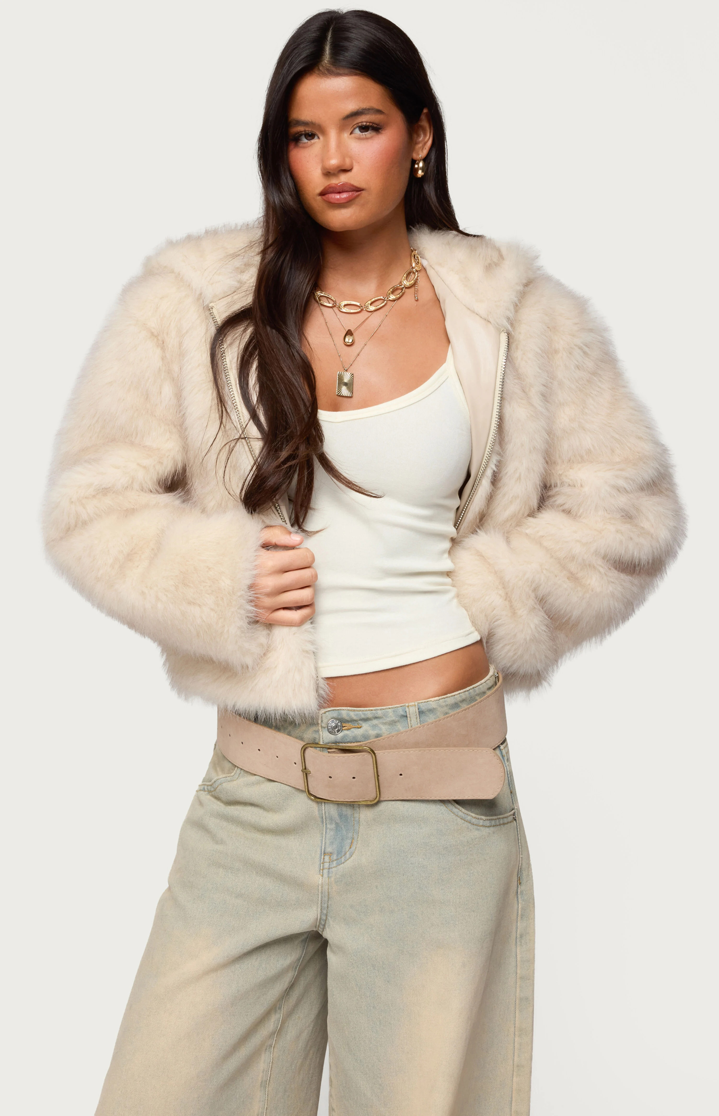 Edikted Beyonca Hooded Faux Fur Jacket | PacSun