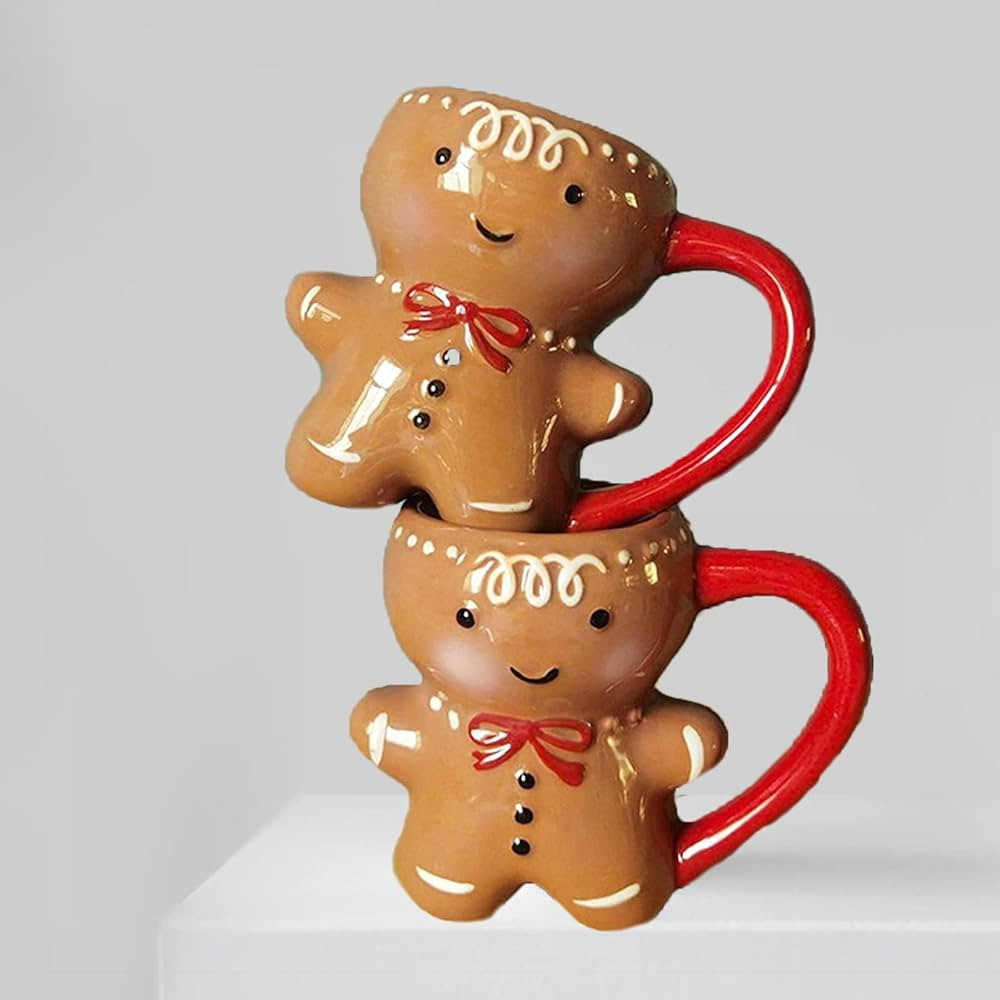 PEvTN Gingerbread Man Christmas Mug, Gingerbread House Mug, Cartoon Cute Ceramic Cup for Tea Coffee  | Amazon (US)