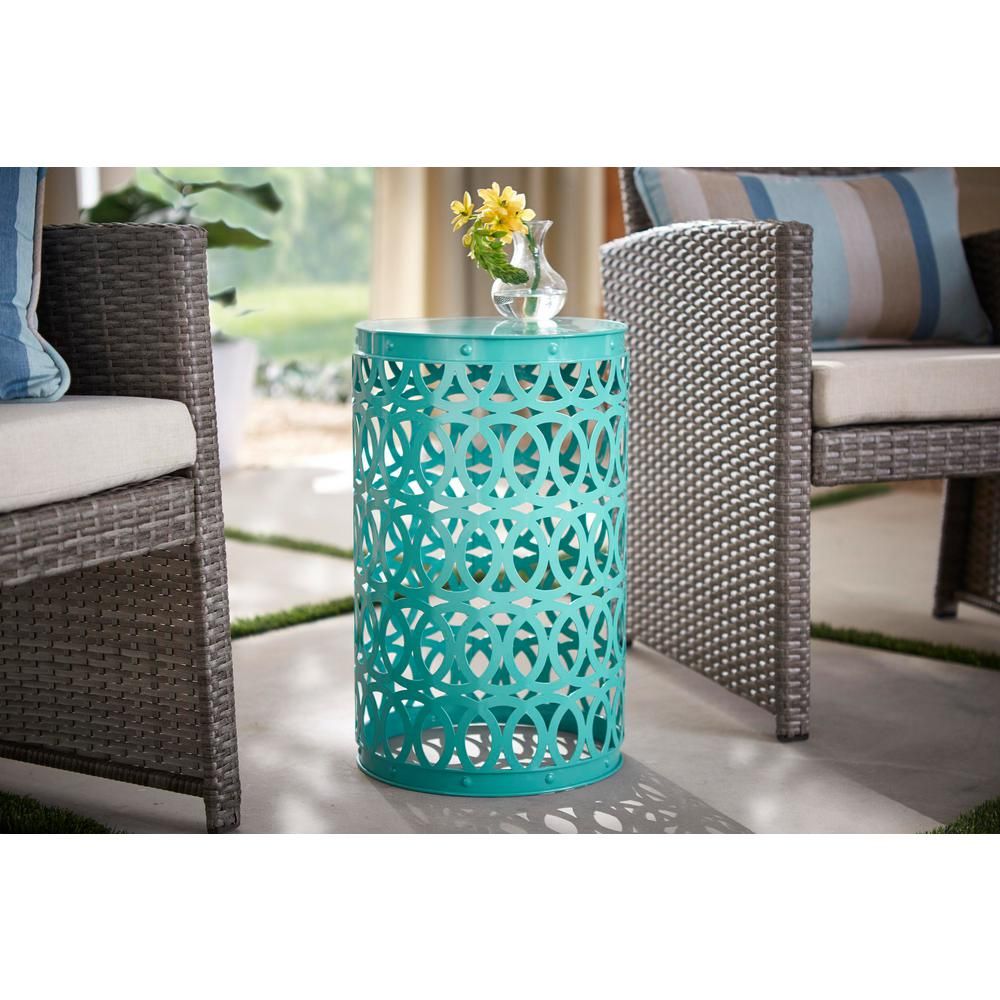 Haze Blue 19.4 in. Metal Garden Stool | The Home Depot