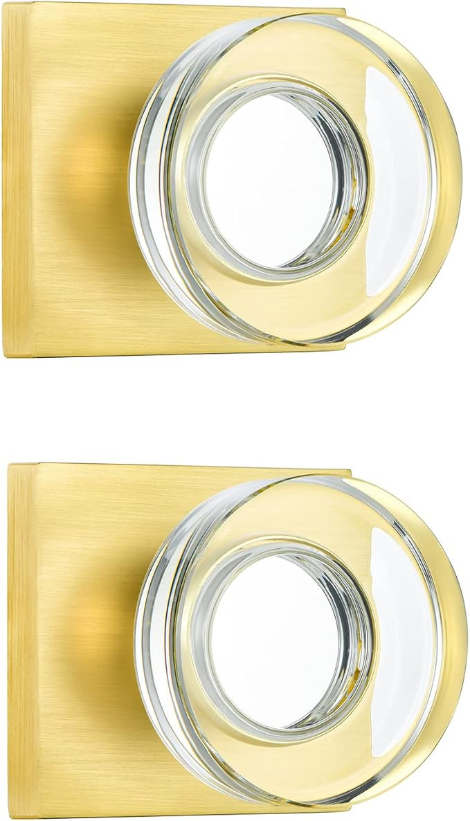 coolnews 2 Pack Crystal Glass Dummy Door Knobs for Hall Closet, Satin Brass Finish | Amazon (US)