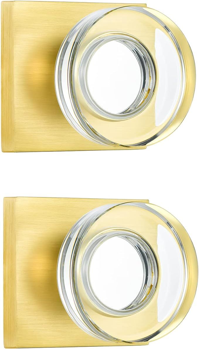 coolnews 2 Pack Crystal Glass Dummy Door Knobs for Hall Closet, Satin Brass Finish | Amazon (US)