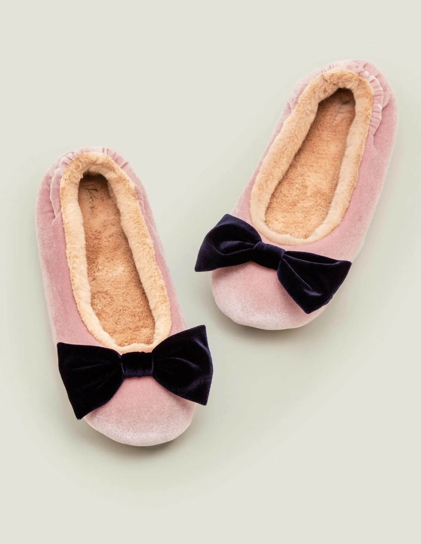 Cosy Velvet Bow Slippers - Milkshake | Boden US | Boden (US)