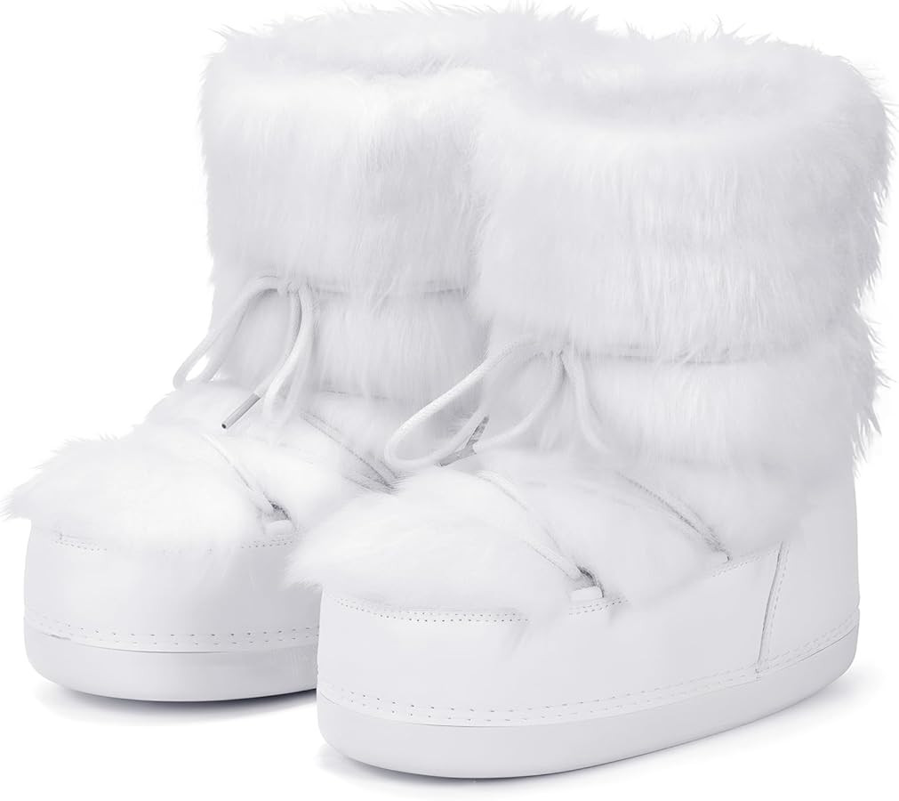Women's Faux Fur Snow Boots for Women Warm Winter Fluffy Boots Fuzzy Comfortable Shoes | Amazon (US)